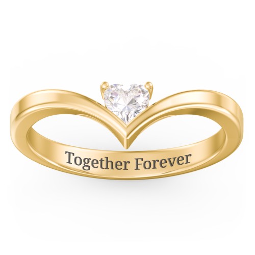 Heart Birthstone V-Shape Ring – 18K Gold Plated Silver with Cubic Zirconia