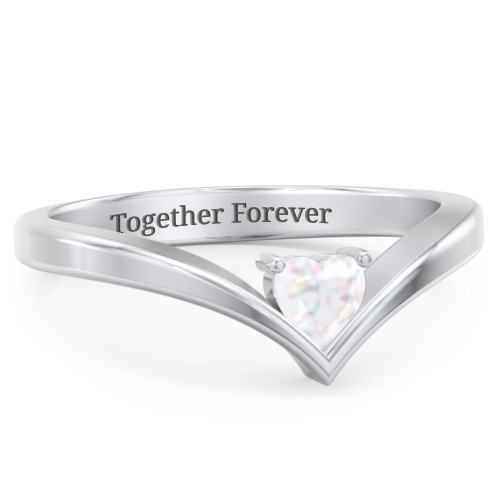 Heart Birthstone V-Shape Ring