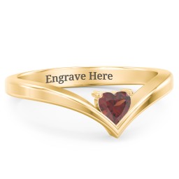 Heart Birthstone V-Shape Ring in 18K Gold Plated Silver with Garnet