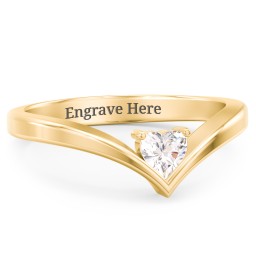 Heart Birthstone V-Shape Ring in 18K Gold Plated Silver with Cubic Zirconia