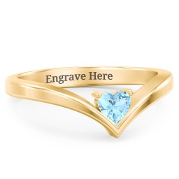 Heart Birthstone V-Shape Ring in 18K Gold Plated Silver with Blue Topaz