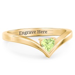 Heart Birthstone V-Shape Ring in 18K Gold Plated Silver with Peridot