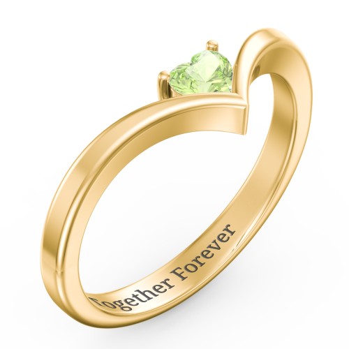 Heart Birthstone V-Shape Ring – 18K Gold Plated Silver with Peridot