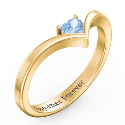Heart Birthstone V-Shape Ring – 18K Gold Plated Silver with Blue Topaz