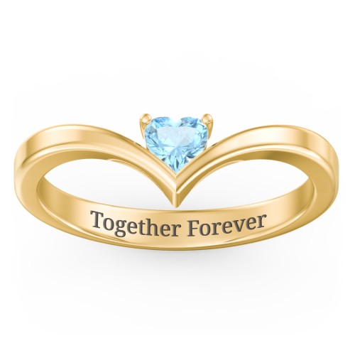 Heart Birthstone V-Shape Ring – 18K Gold Plated Silver with Blue Topaz