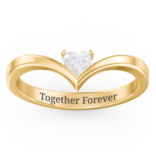 Heart Birthstone V-Shape Ring – 18K Gold Plated Silver with Opal