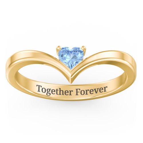 Heart Birthstone V-Shape Ring – 18K Gold Plated Silver with Blue Topaz