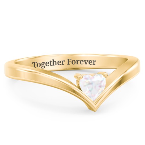 Heart Birthstone V-Shape Ring – 18K Gold Plated Silver with Opal