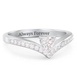 Heart Birthstone V-Shape Ring With Accents