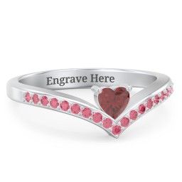 Heart Birthstone V-Shape Ring With Accents