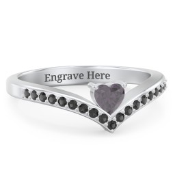 Heart Birthstone V-Shape Ring With Accents