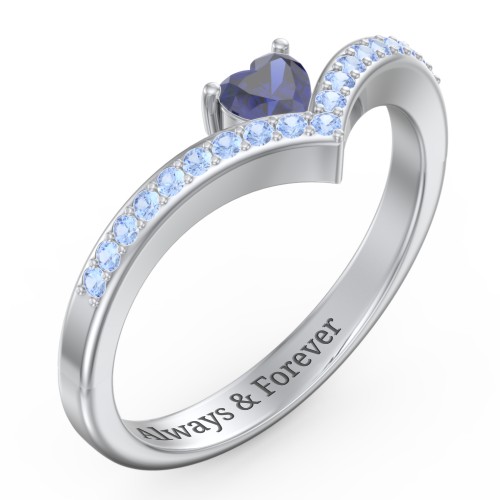 Heart Birthstone V-Shape Ring With Accents