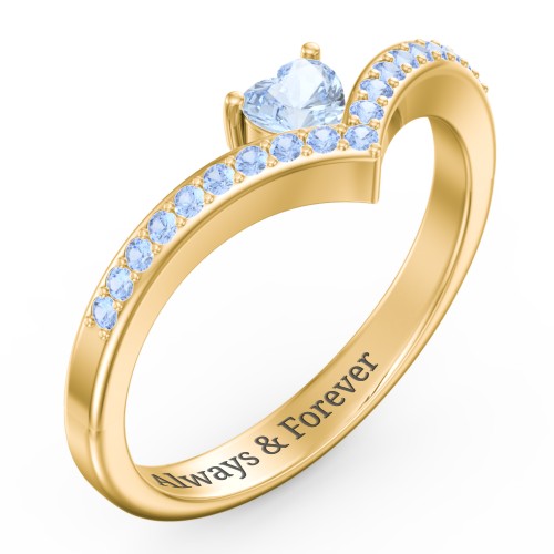 Heart Birthstone V-Shape Ring With Accents