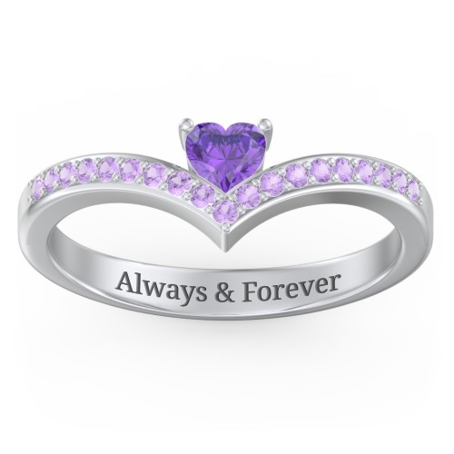 Heart Birthstone V-Shape Ring With Accents