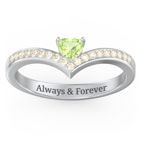 Heart Birthstone V-Shape Ring With Accents