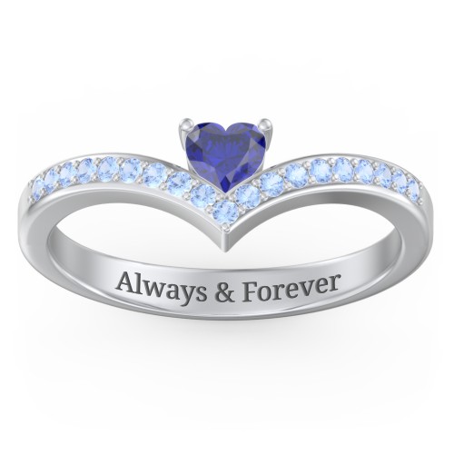 Heart Birthstone V-Shape Ring With Accents