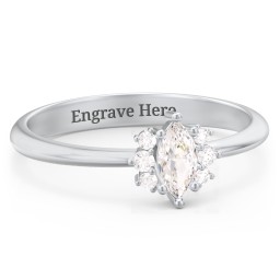 Marquise Birthstone Ring with Accents in 925 Sterling Silver with Cubic Zirconia and White Premium Zirconia