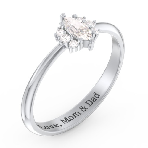 Marquise Birthstone Ring with Accents – Sterling Silver with Cubic Zirconia and White Premium Zirconia