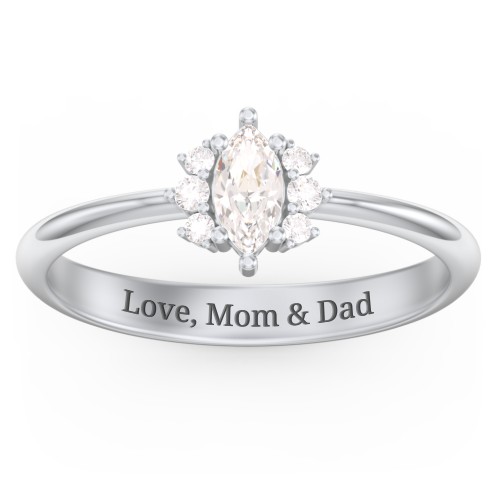 Marquise Birthstone Ring with Accents – Sterling Silver with Cubic Zirconia and White Premium Zirconia