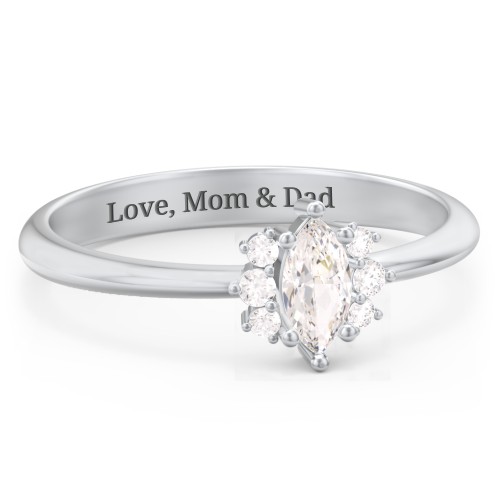 Marquise Birthstone Ring with Accents – Sterling Silver with Cubic Zirconia and White Premium Zirconia