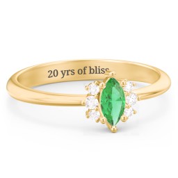 Marquise Birthstone Ring with Accents in 18K Gold Plated Silver with Emerald and White Premium Zirconia