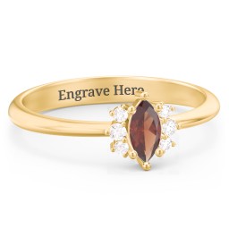 Marquise Birthstone Ring with Accents in 18K Gold Plated Silver with Garnet and White Premium Zirconia