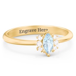 Marquise Birthstone Ring with Accents in 18K Gold Plated Silver with Aquamarine and White Premium Zirconia