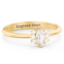 Marquise Birthstone Ring with Accents in 18K Gold Plated Silver with Cubic Zirconia and White Premium Zirconia