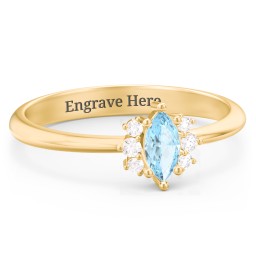 Marquise Birthstone Ring with Accents in 18K Gold Plated Silver with Blue Topaz and White Premium Zirconia
