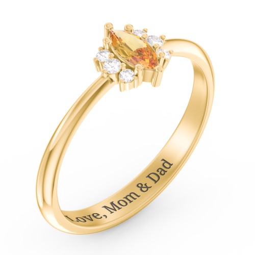 Marquise Birthstone Ring with Accents – 18K Gold Plated Silver with Citrine and White Premium Zirconia