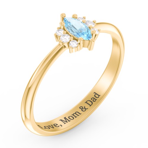 Marquise Birthstone Ring with Accents – 18K Gold Plated Silver with Blue Topaz and White Premium Zirconia