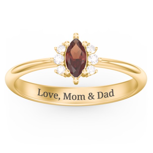 Marquise Birthstone Ring with Accents – 18K Gold Plated Silver with Garnet and White Premium Zirconia