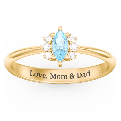 Marquise Birthstone Ring with Accents – 18K Gold Plated Silver with Blue Topaz and White Premium Zirconia