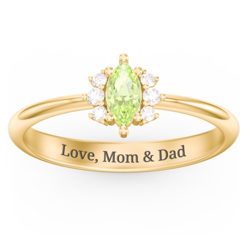 Marquise Birthstone Ring with Accents – 18K Gold Plated Silver with Peridot and White Premium Zirconia