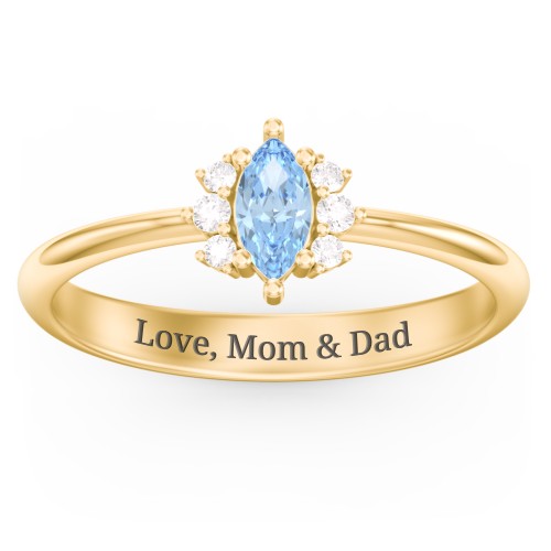 Marquise Birthstone Ring with Accents – 18K Gold Plated Silver with Blue Topaz and White Premium Zirconia