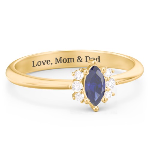 Marquise Birthstone Ring with Accents – 18K Gold Plated Silver with Blue Sapphire and White Premium Zirconia