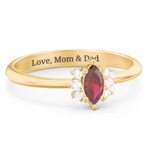 Marquise Birthstone Ring with Accents – 18K Gold Plated Silver with Garnet and White Premium Zirconia