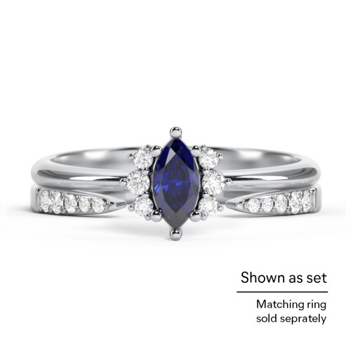 Marquise Birthstone Ring with Accents – Sterling Silver with Blue Sapphire and White Premium Zirconia