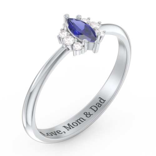 Marquise Birthstone Ring with Accents – Sterling Silver with Blue Sapphire and White Premium Zirconia