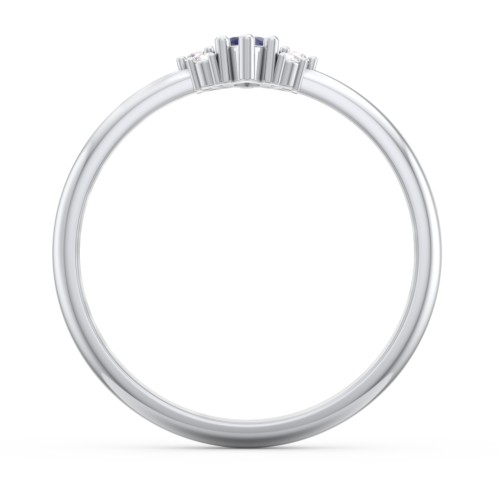 Marquise Birthstone Ring with Accents – Sterling Silver with Blue Sapphire and White Premium Zirconia