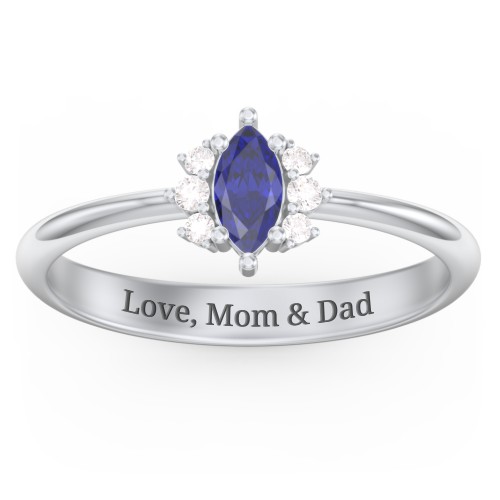 Marquise Birthstone Ring with Accents – Sterling Silver with Blue Sapphire and White Premium Zirconia