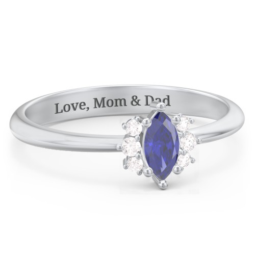 Marquise Birthstone Ring with Accents – Sterling Silver with Blue Sapphire and White Premium Zirconia
