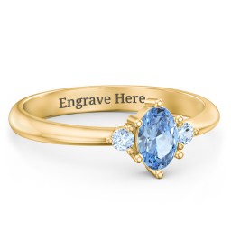 Oval Birthstone Ring with Accents in 18K Gold Plated Silver with Blue Topaz