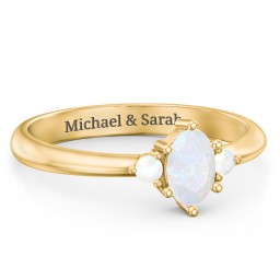 Oval Birthstone Ring with Accents in 18K Gold Plated Silver with Opal