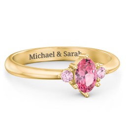 Oval Birthstone Ring with Accents in 18K Gold Plated Silver with Pink Tourmaline
