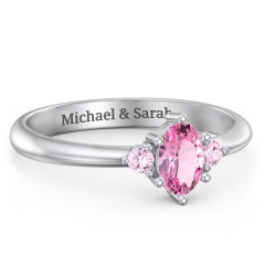 Oval Birthstone Ring with Accents – Sterling Silver with Pink Tourmaline