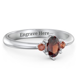 Oval Birthstone Ring with Accents in 925 Sterling Silver with Garnet