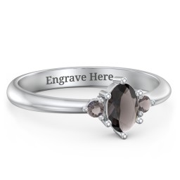 Oval Birthstone Ring with Accents in 925 Sterling Silver with Smokey Quartz