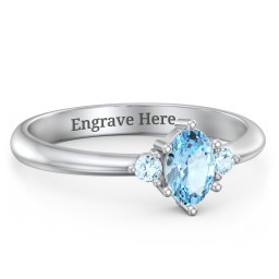 Oval Birthstone Ring with Accents in 925 Sterling Silver with Blue Topaz