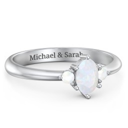 Oval Birthstone Ring with Accents in 925 Sterling Silver with Opal
